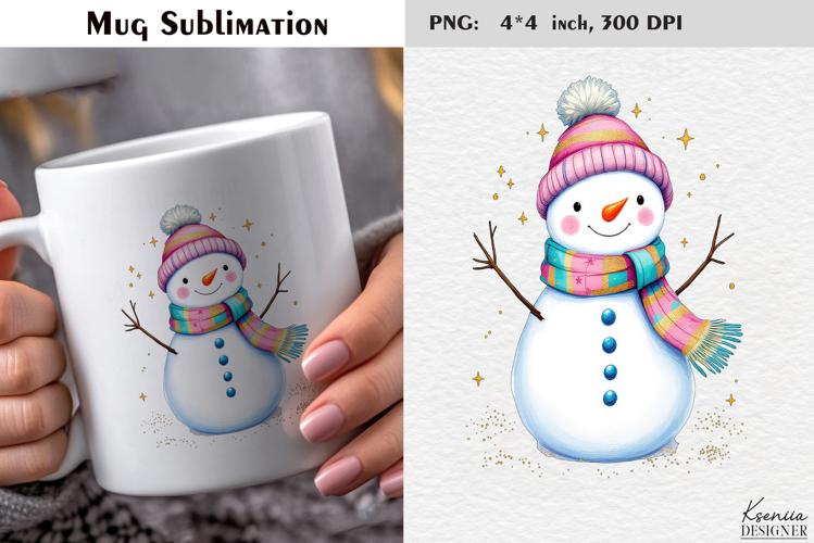 Pastel Cozy Christmas Snowman|Merry Christmas Mug Sublimatio