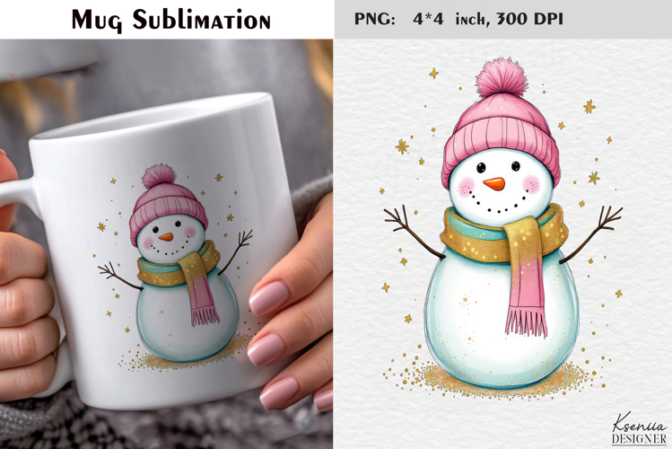 Pastel Cozy Christmas Snowman|Merry Christmas Mug Sublimatio