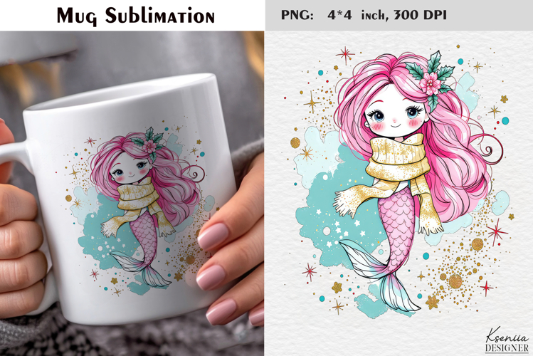 Pastel Cozy Christmas Mermaid|Cute Merry Christmas Mug