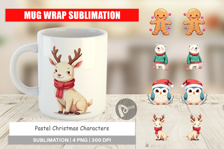 Mug Wrap Pastel Christmas Characters