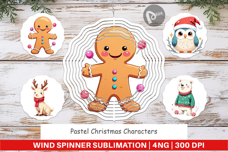 Wind Spinner Pastel Christmas Characters
