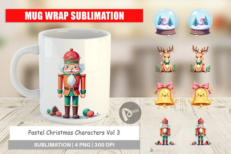 Mug Wrap Pastel Christmas Characters