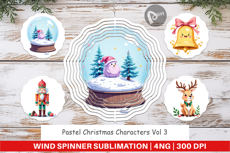 Wind Spinner Pastel Christmas Characters