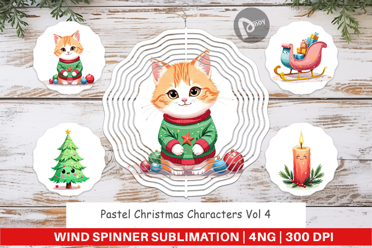 Wind Spinner Pastel Christmas Characters