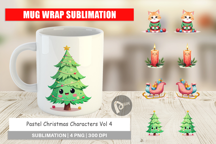 Mug Wrap Pastel Christmas Characters