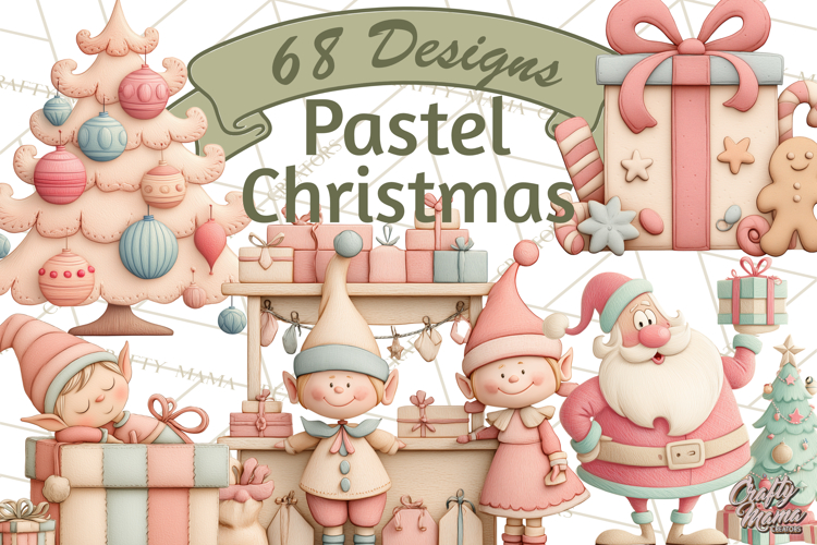 Retro Pastel Santa Claus and Friends Christmas Clipart PNG