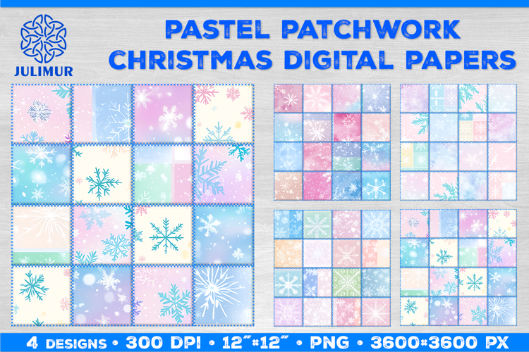 Tender Pastel Patchwork Christmas Snowflake Digital Paper