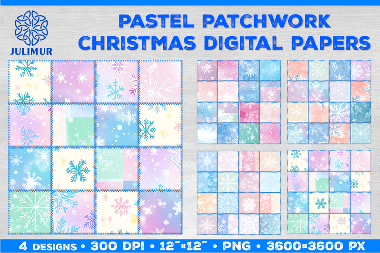 Tender Pastel Patchwork Christmas Snowflake Digital Paper