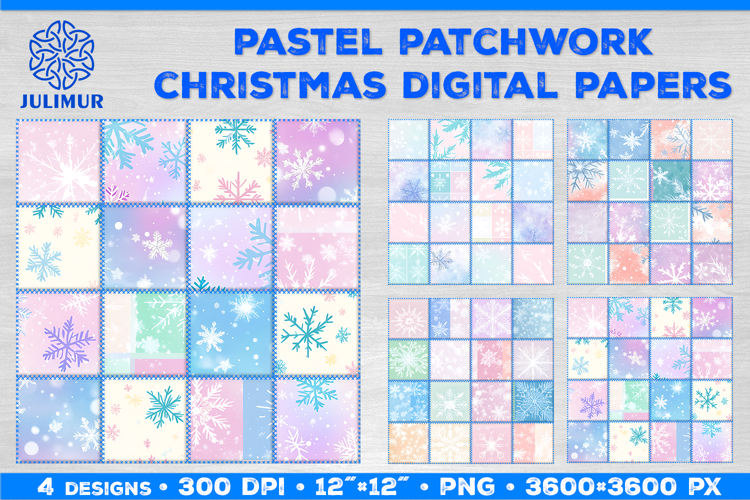 Tender Pastel Patchwork Christmas Snowflake Digital Paper