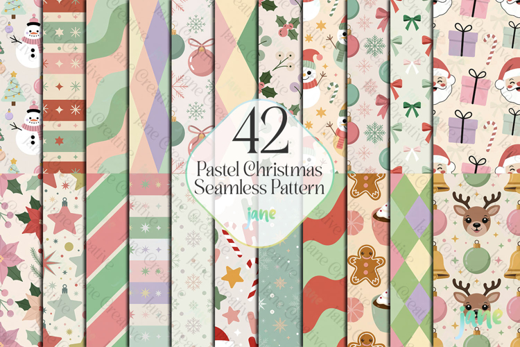 Pastel Christmas Seamless Pattern Bundle