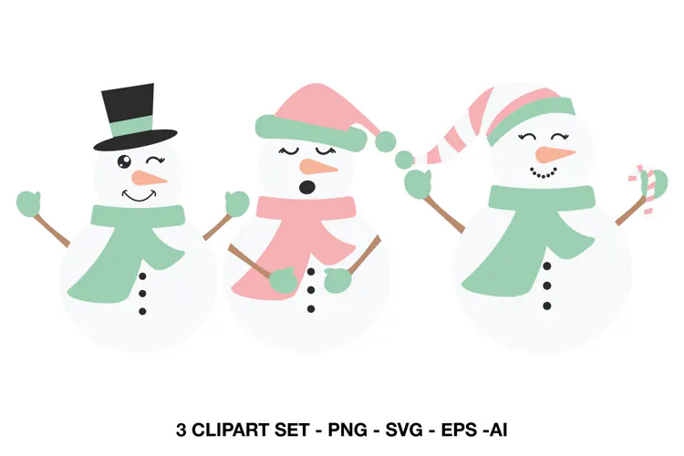 Pastel Christmas Snowman Clipart SVG