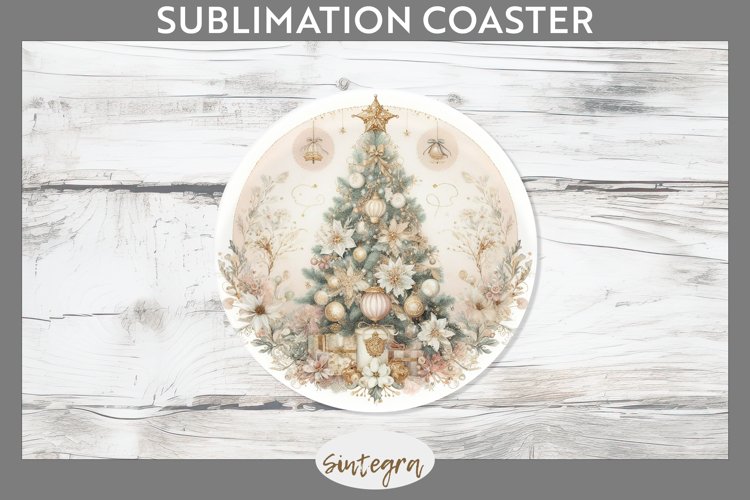 Pastel Christmas Tree v4 Round Coaster Sublimation example image 1