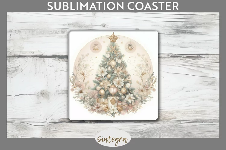 Pastel Christmas Tree v4 Square Coaster Sublimation