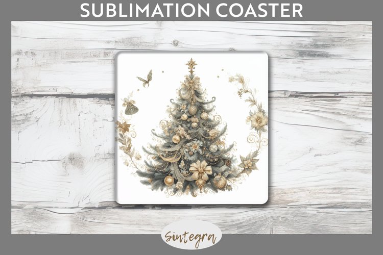 Pastel Christmas Tree v6 Square Coaster Sublimation example image 1