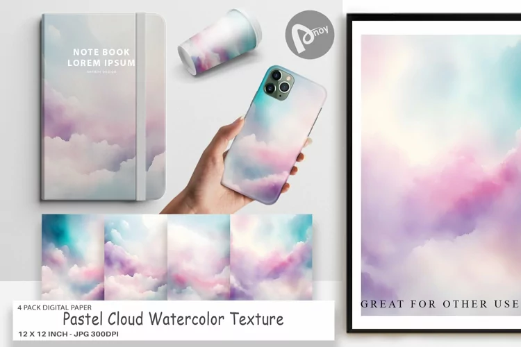 Digital Paper Pastel Cloud Watercolor