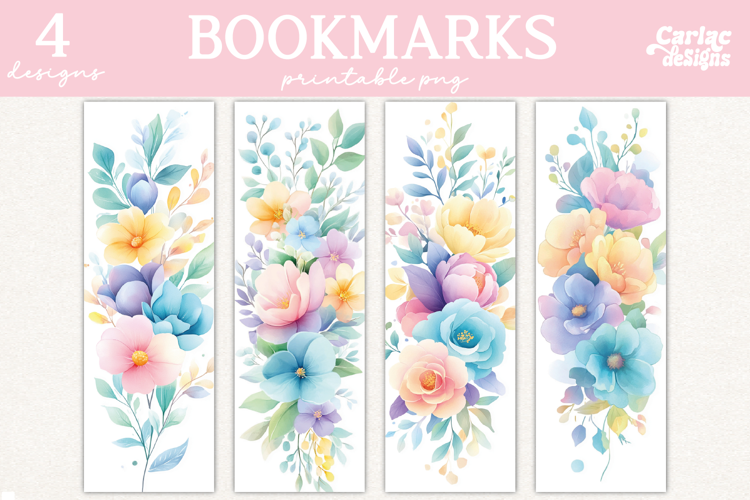 Pastel Color Flowers Bookmarks, Printable Bookmarks
