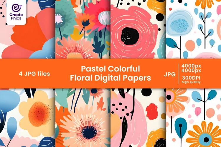 pastel colorful floral digital papers and flower patterns