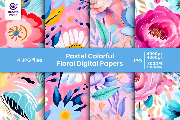 pastel colorful floral digital papers and flower patterns