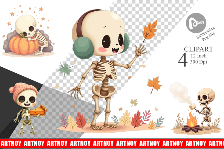 Pastel Fall Skeletons Clipart