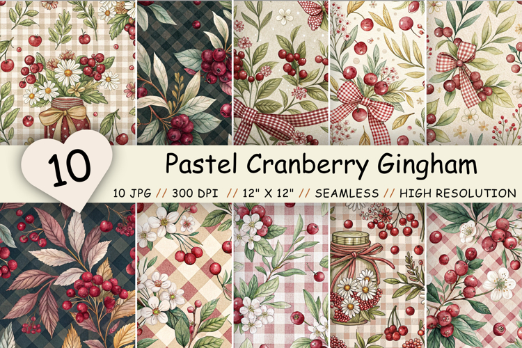 Pastel Cranberry Gingham Digital Paper, Seamless Watercolor
