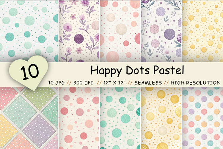 Happy Dots Pastel Digital Paper, Seamless Polka Dot Pattern