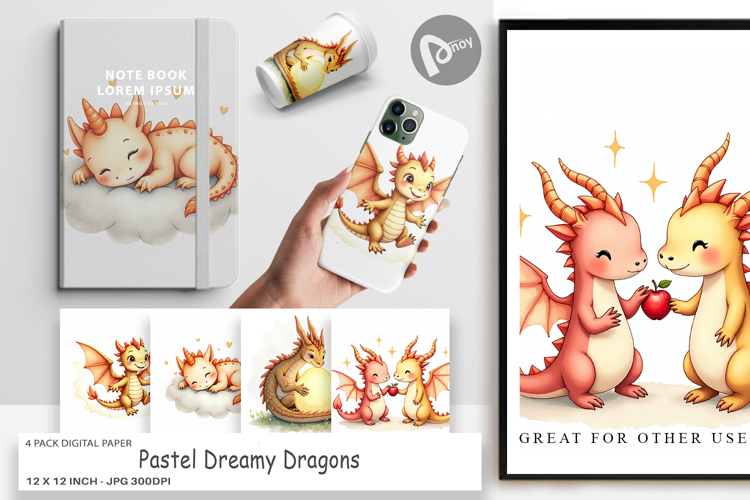 Pastel Dreamy Dragons Digital Paper