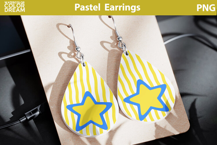 Pastel Star Teardrop Earrings | Earring Sublimation Design example image 1