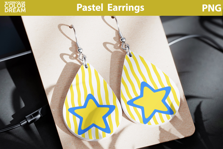 Pastel Star Teardrop Earrings | Earring Sublimation Design