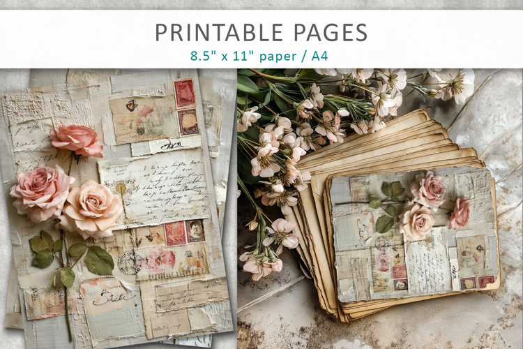 Floral Junk Journal Page, antique floral background