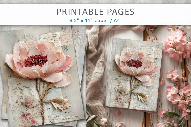 Floral Junk Journal Page, floral scrapbook