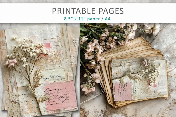 Floral Junk Journal Page, vintage craft paper