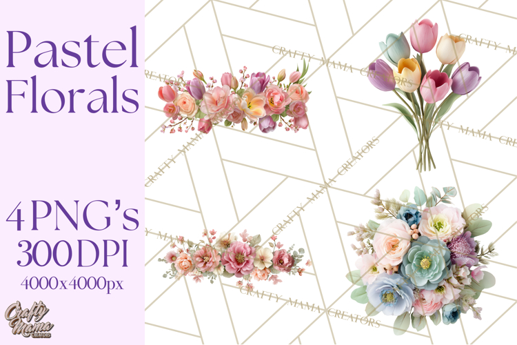 Soft Pastel Spring Floral Clipart, Pink Roses Tulips Png