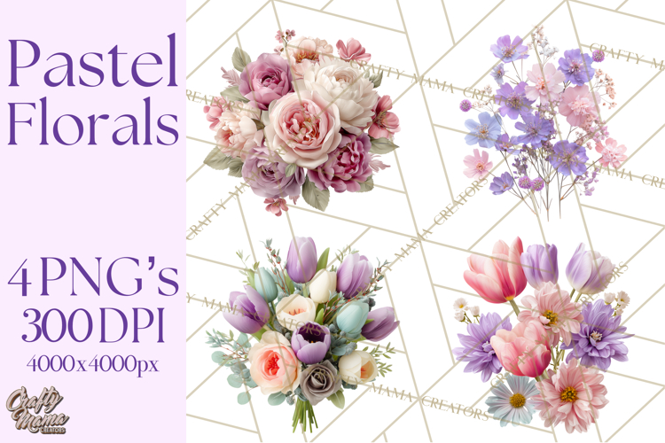 Soft Pastel Spring Floral Clipart, Pink Roses Tulips Png