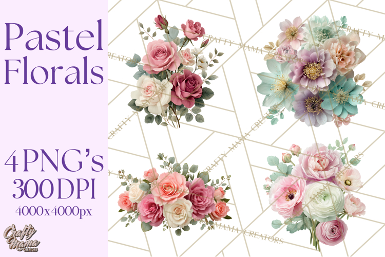 Soft Pastel Spring Floral Clipart, Pink Roses Tulips Png