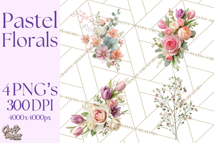 Soft Pastel Spring Floral Clipart, Pink Roses Tulips Png