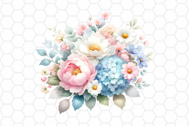 Pastel Flower Bouquet Watercolor Clipart, Sublimation PNG