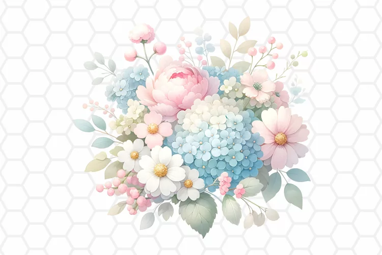 Pastel Flower Bouquet Watercolor Clipart, Sublimation PNG