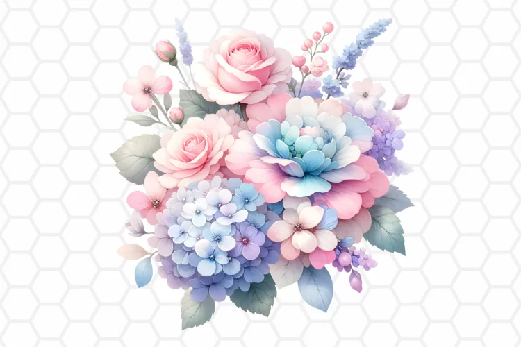 Pastel Flower Bouquet Watercolor Clipart, Sublimation PNG