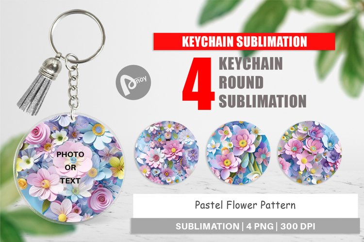 Keychain Pastel Flowers Pattern