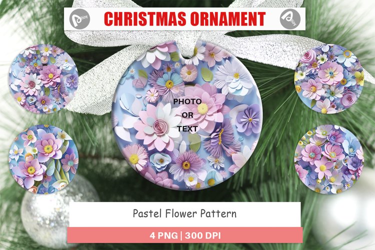Christmas Ornaments Pastel Flowers Pattern