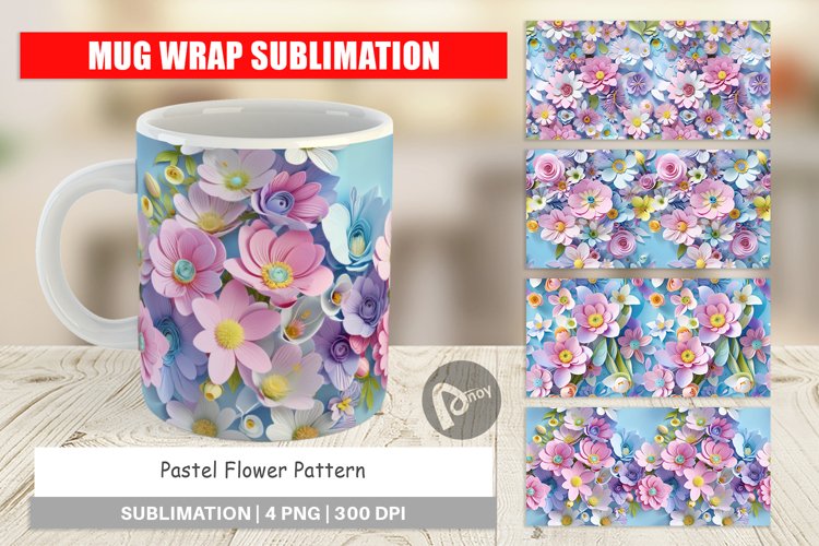 Mug Wrap Design Pastel Flowers Pattern