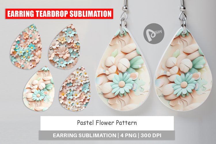 Earring Teardrop Pastel Flower Pattern