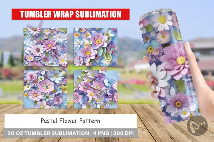 Tumbler Wrap Pastel Flowers Pattern