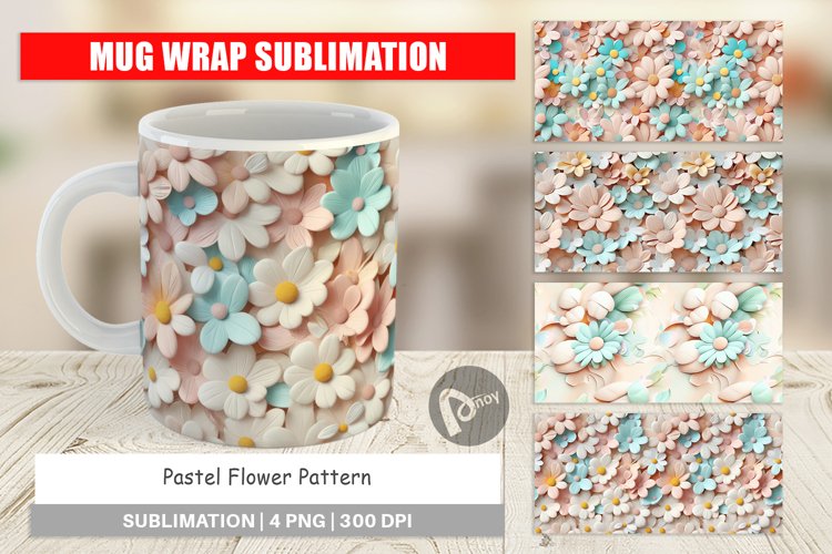 Mug Wrap Design Pastel Flower Pattern