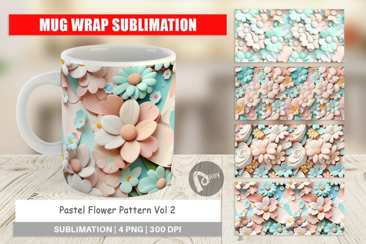 Mug Wrap Design Pastel Flower Pattern