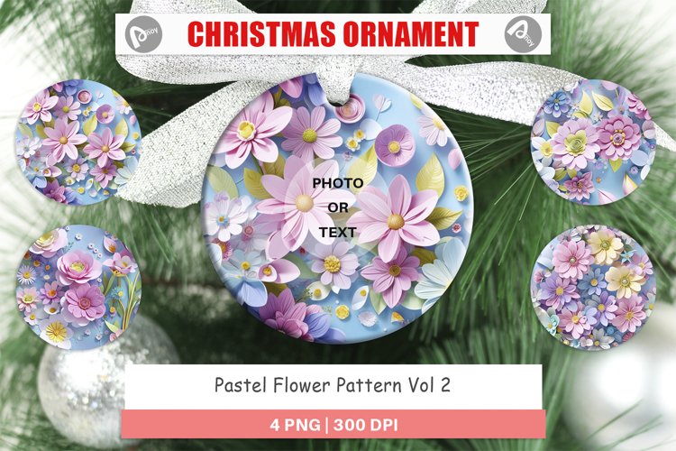Christmas Ornaments Pastel Flowers Pattern
