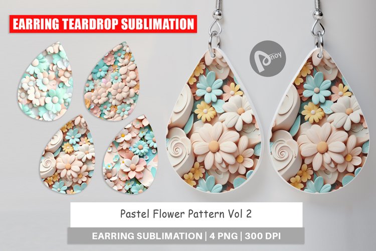 Earring Teardrop Pastel Flower Pattern