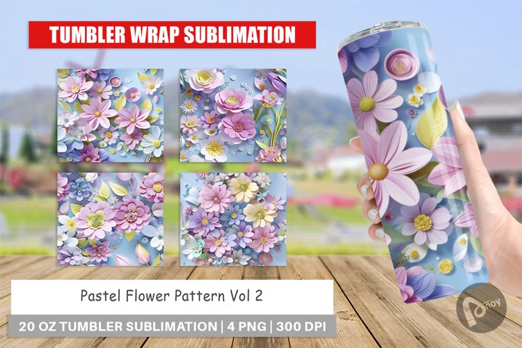 Tumbler Wrap Pastel Flowers Pattern