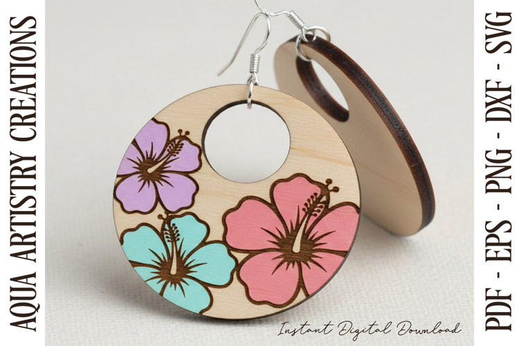 Round Hoop Floral Earring, Engrave and Cut Laser cut, SVG