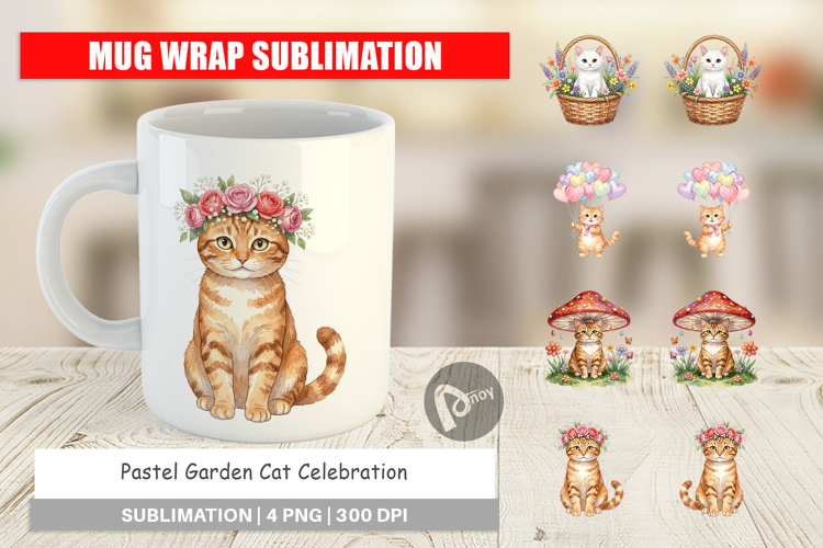 Pastel Garden Cat Celebration Mug Wrap